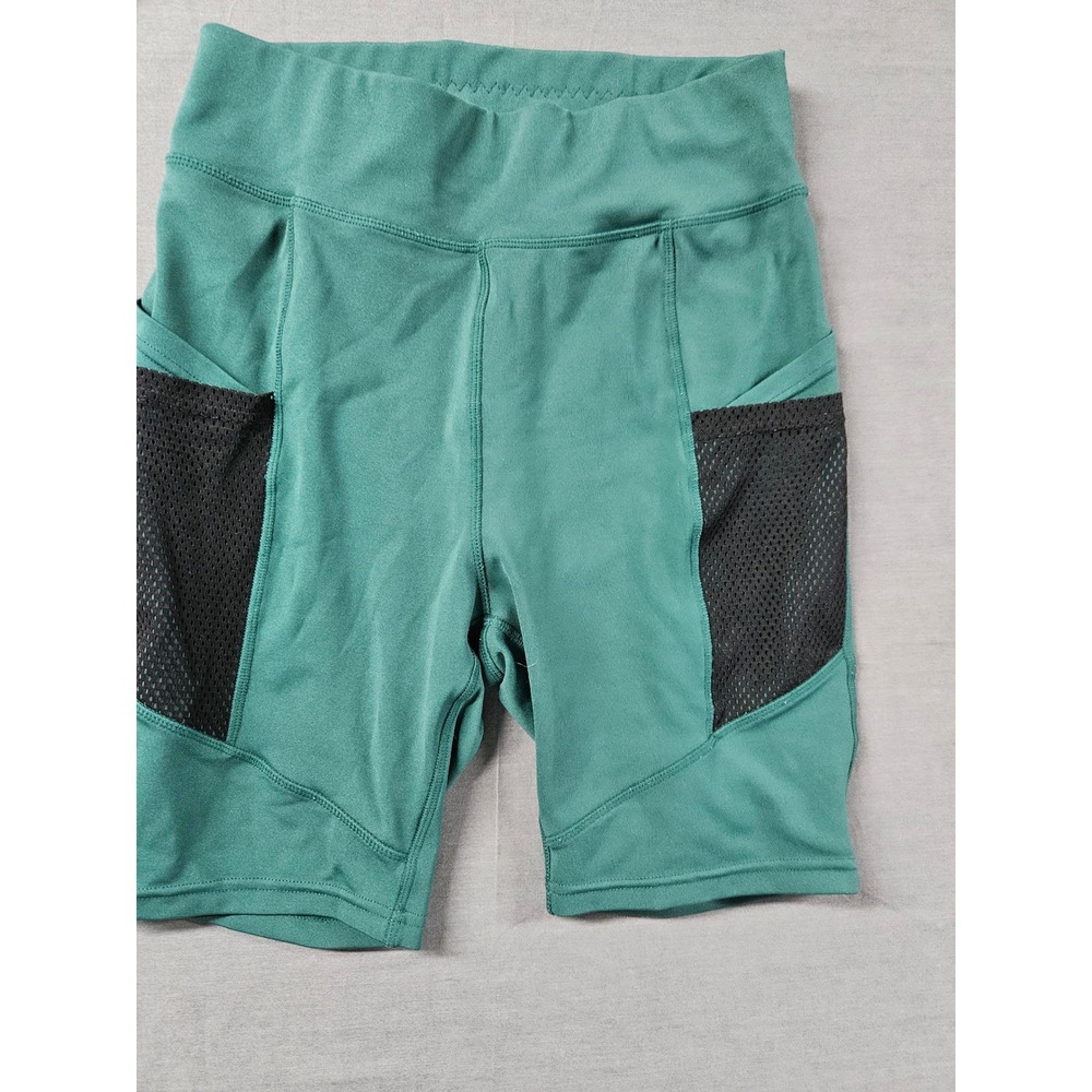 Pop Fit Teal Green High Waisted Biker Shorts with Mesh Pockets Womens Medium